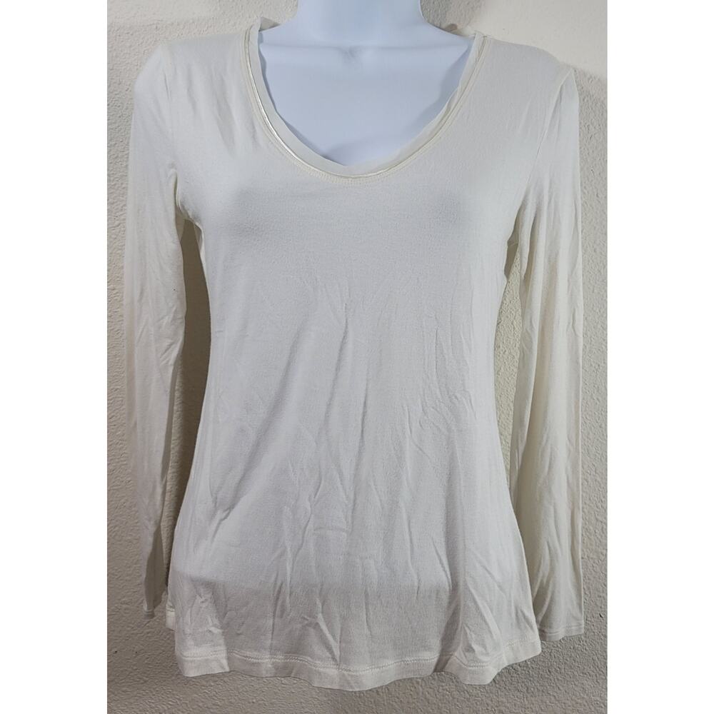 Banana Republic Cream Satin Sheer Trim Round Neckline XS Lightweight Soft